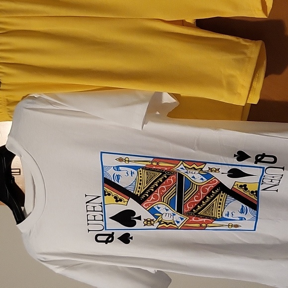 Womens White / Yellow 2-Piece "Queen" Short Set - Picture 2 of 7